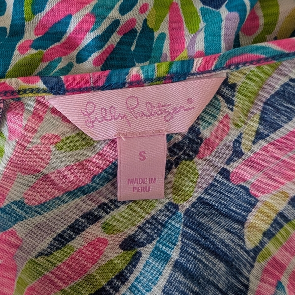 Lilly Pulitzer Gigi Tank Top Small Tropical Palm Print V Neck Cotton - Picture 3 of 8